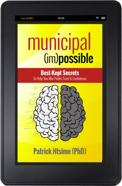 Cover of Municipal (Im)possible by Patrick Ntsime (PhD), shown on an e-reader